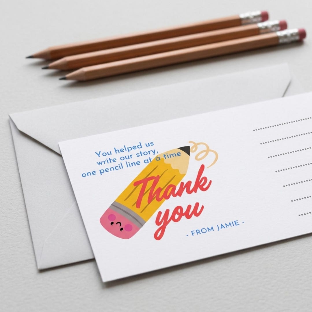 Printable Teacher Thank You Cards | Pencil Theme | Appreciation Gift ...