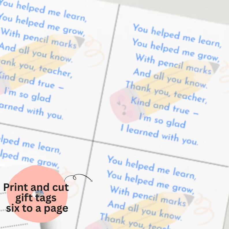 Printable Teacher Thank You Cards | Pencil Theme | Appreciation Gift ...