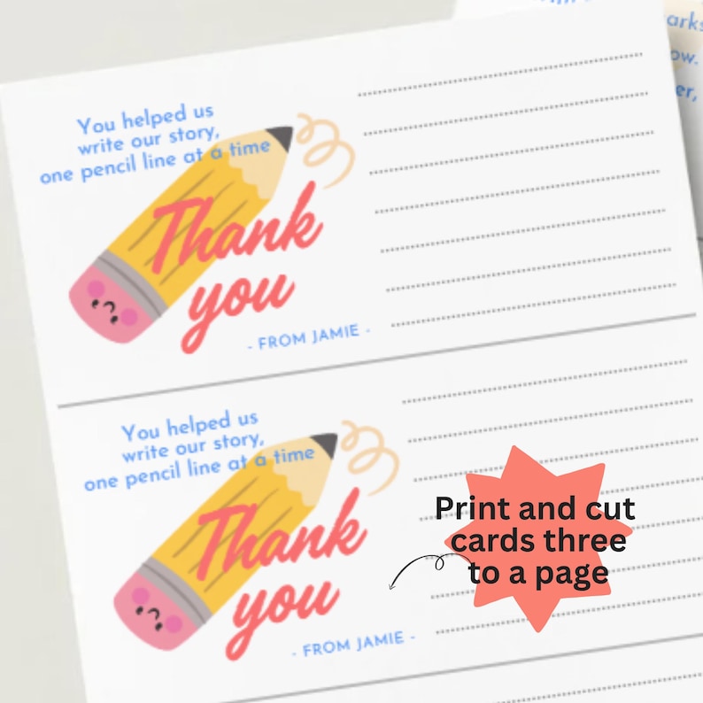 Printable Teacher Thank You Cards | Pencil Theme | Appreciation Gift ...