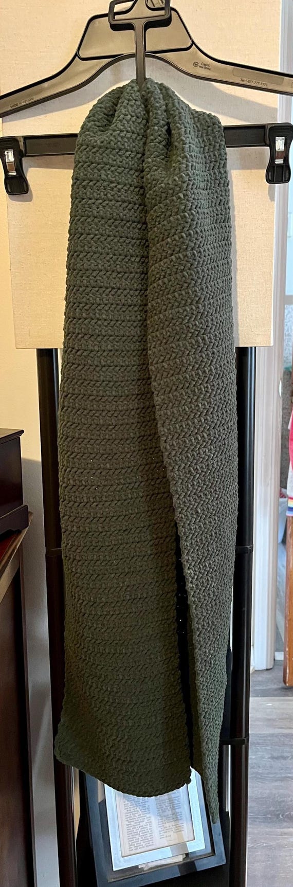 Handmade Forest Green Textured Scarf, Soft Woodland Knit, Cozy Everyday Wear