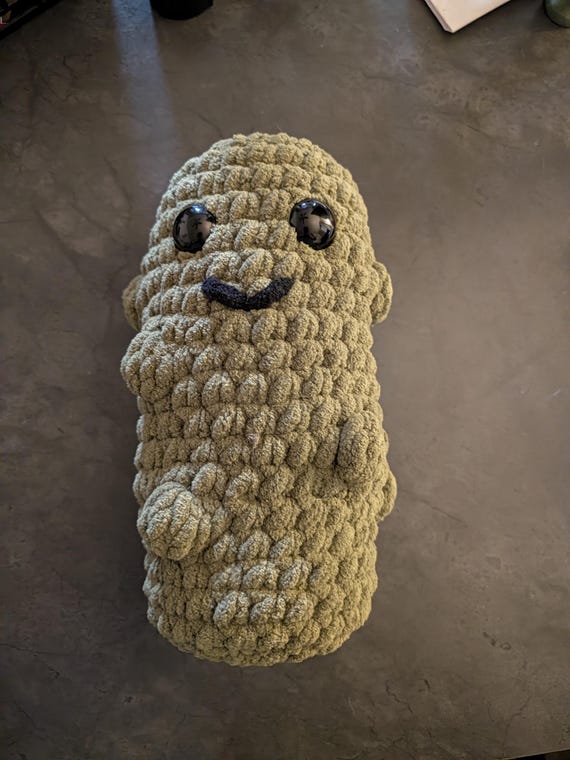 Happy Pickle Plushie: 8-Inch Handmade Soft Toy with Embroidered Smile