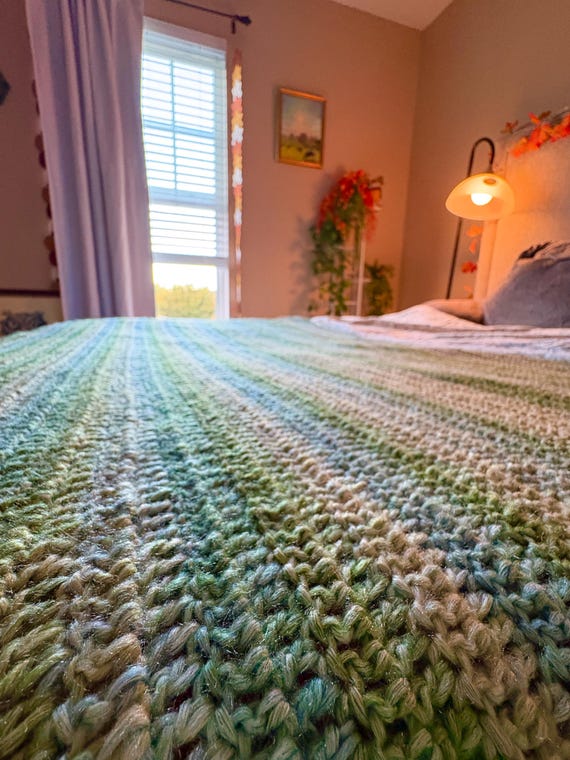 Cozy Throw Blanket: 58x35 Inches Green Gray Blue Textured Stitching