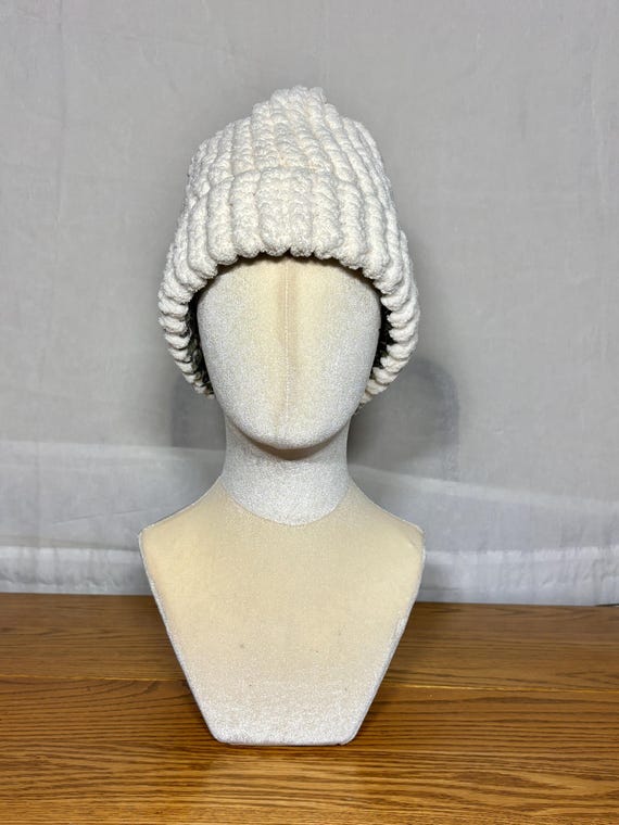 Handmade Cream Beanie, Ultra-Soft Fuzzy Hat, Winter Warmth