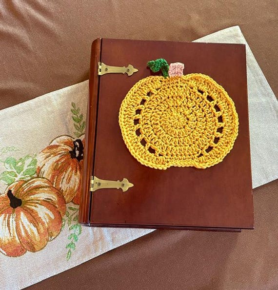 Yellow Crochet Pumpkin, Handmade, 8.5" x 7.5", Fall Decor