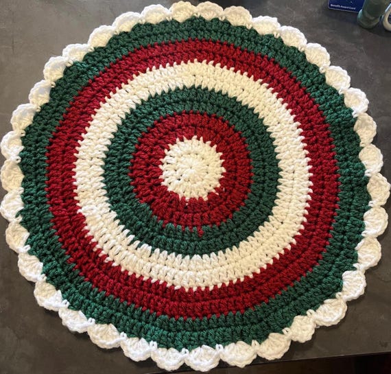 Handmade Crocheted Christmas Placemats, Festive Round Set (17" Diameter)