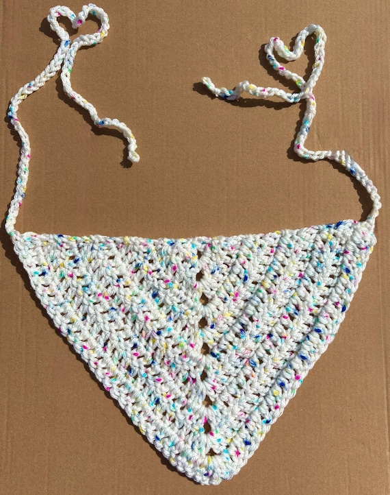 Handmade Bandana, Sprinkle-Inspired Crochet with Rainbow Accents
