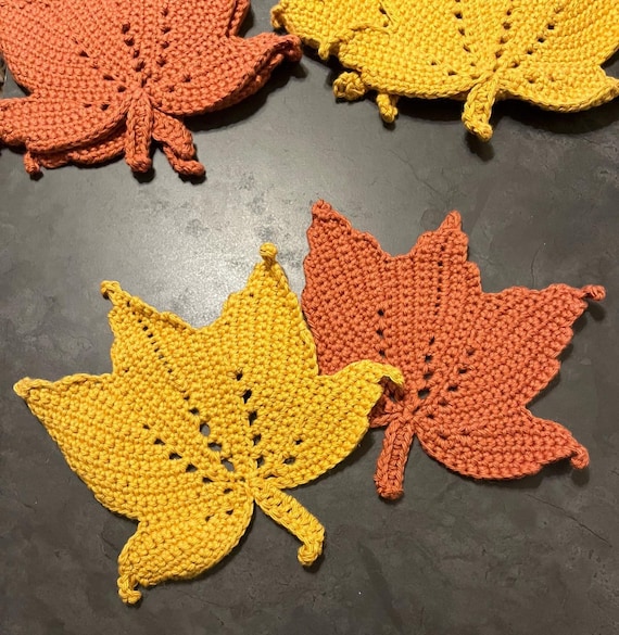 Crocheted Cotton Maple Leaf Coasters – Textured Fall Table Accent