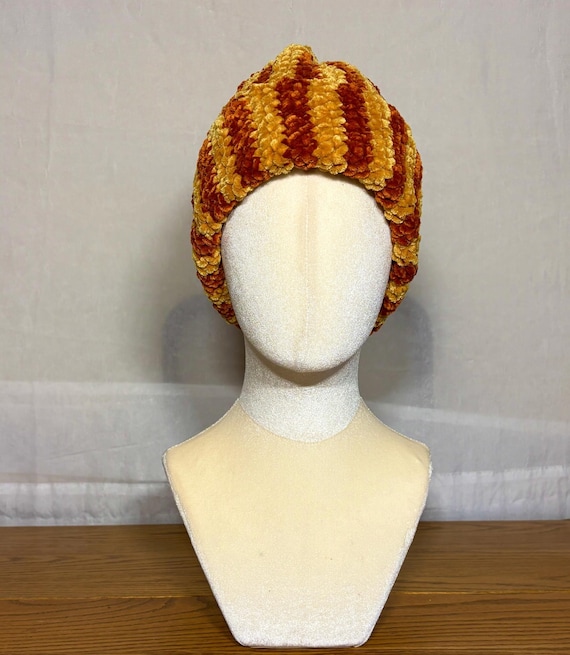 Vintage-Style Striped Beanie, Handmade Retro Warm Adult Cap