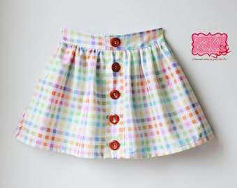 Girls Rainbow Gingham Skirt - Retro skirt, Girls skirt, Teen skirt, twirly skirt, girls clothing, summer skirt, rainbows