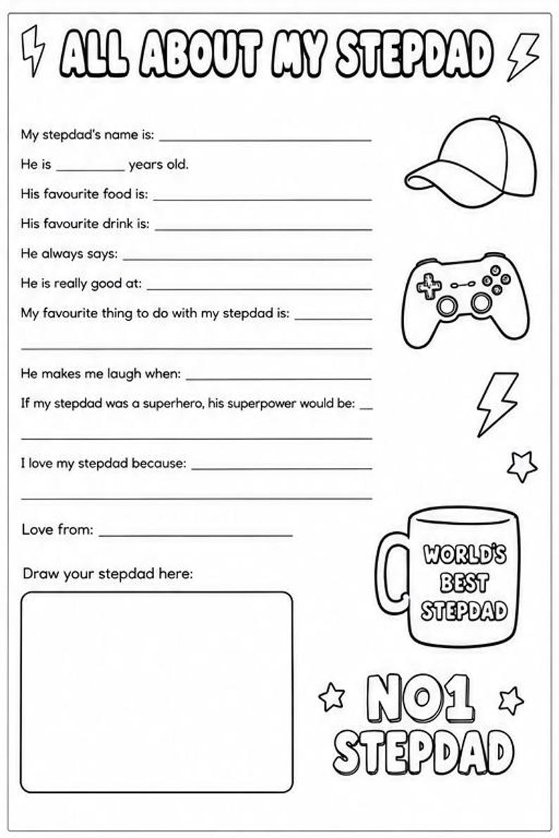 Step Dad Questions Printable All About My Stepdad Printable Worksheet, Father's Day Kids Activity ...