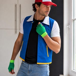 Pokémon Ash Ketchum inspirierte blaue Schaffelllederjacke