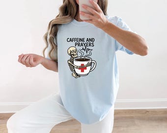 Skull Tea Cup Shirt Nurses Beverage Gift Women Cartoon Tee Tea Cup T-Shirt Nurse Enthusiast Cartoonish Tshirt Drink Graphic Sketch Health