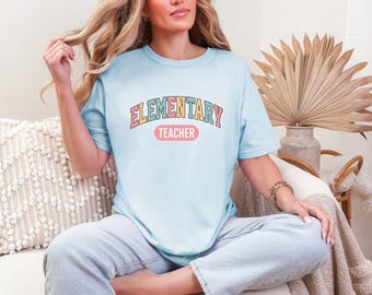 Pastel Block Letters Shirt Teacher School Gift Women Playful Tee Alphabet T-Shirt Educator Enthusiast Fun Tshirt Classroom Graphic Retro