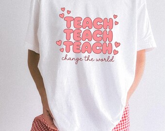Heart Design Shirt Teacher Thankfulness Gift Women Playful Tee Heart T-Shirt Educator Enthusiast Whimsical Tshirt Gratitude Graphic