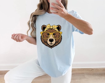 Bär Gesicht Shirt Lehrer Fauna Geschenk Frauen Illustration T-Shirt Ursine T-Shirt Erzieher Enthusiast Zeichnung Grafik Wildlife Doodle Brillen