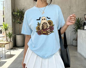 Owl Wraith Shirt Teachers October Gift Women Classic Tee Ghost Owl T-Shirt Educator Enthusiast Vintage Tshirt Halloween Graphic Line Art