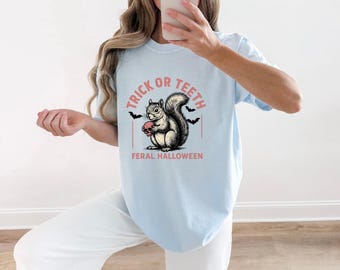 Eichhörnchen Schädel Shirt Halloween Tier Geschenk Frauen Vintage T-Shirt Nagetier T-Shirt Horror Fan Retro T-Shirt Wildtiere Grafik Hand gezeichnetes Fledermaus Tshirt