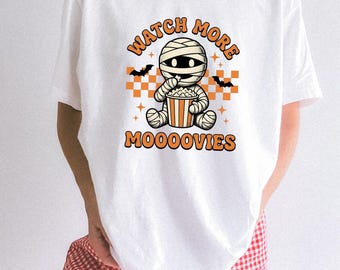 Mummy Snack Shirt Halloween Cinema Gift Women Animated Tee Treat T-Shirt Horror Fan Cartoon Tshirt Movie Graphic Classic Bat Silhouettes