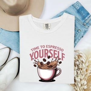 Coffee Cup Shirt Coffee Culinary Gift Women Hand Drawn Tee Mug T-Shirt Coffee Fan Java Tshirt Food Graphic Line Art Coffee Beans Tshirt