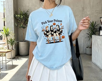 Vintage Diner Mädchen Shirt Halloween Event Geschenk Frauen Oldschool T-Shirt Pinup Girl T-Shirt Horror Fan Retro Tshirt Party Grafik animiert geschnitzt