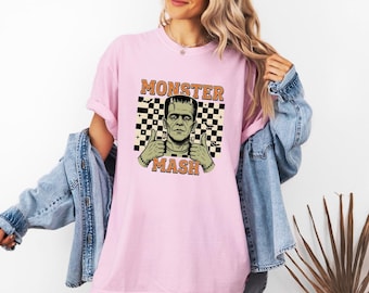 Frankenstein Kreatur Shirt Halloween Horror Geschenk Frauen Rustikal T-Shirt Monster T-Shirt Fan Geschöpf Tshirt Horror Grafik Klassiker Fliegen