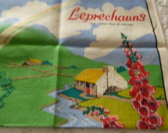 Vintage "Leprechauns" Irish Linen Dish Towel 30 1/2"x 20" NOS Made In Ireland