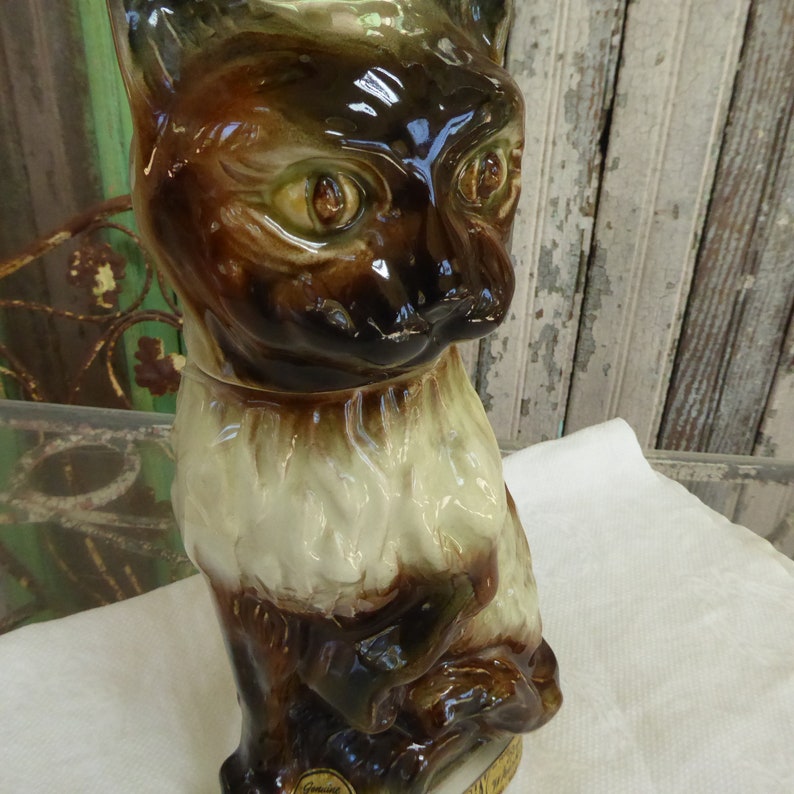 Vintage Beam's Trophy Bourbon Whiskey Cat Decanter 1967 Empty imagem 3