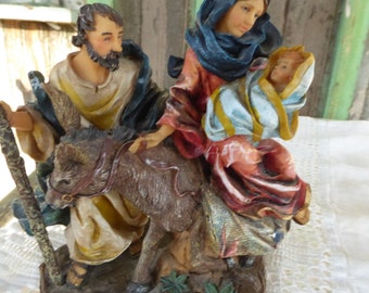 Vintage Holy Family In Flight Resin Figures