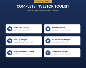 Real Estate Investing Spreadsheet Bundle | 6 Deal Analyzers Excel