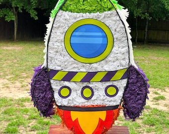 Handmade Rocket Ship Piñata, Space Birthday Party Decor, Astronaut Theme Celebration