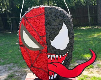Venom-SpiderMan Split Face Piñata  Birthday Party Decoration Available in 14, 18, 24 & 30 Inches, fast shipping