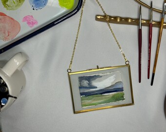 Handmade Mini Gouache Painting in Gold Frame