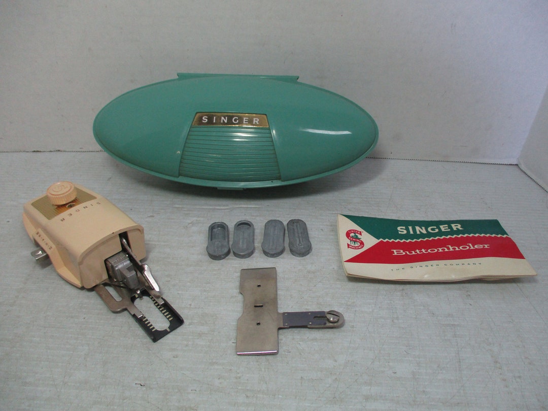 Vintage 1960's SINGER Buttonholer Attachment With Aqua Case & Booklet ...