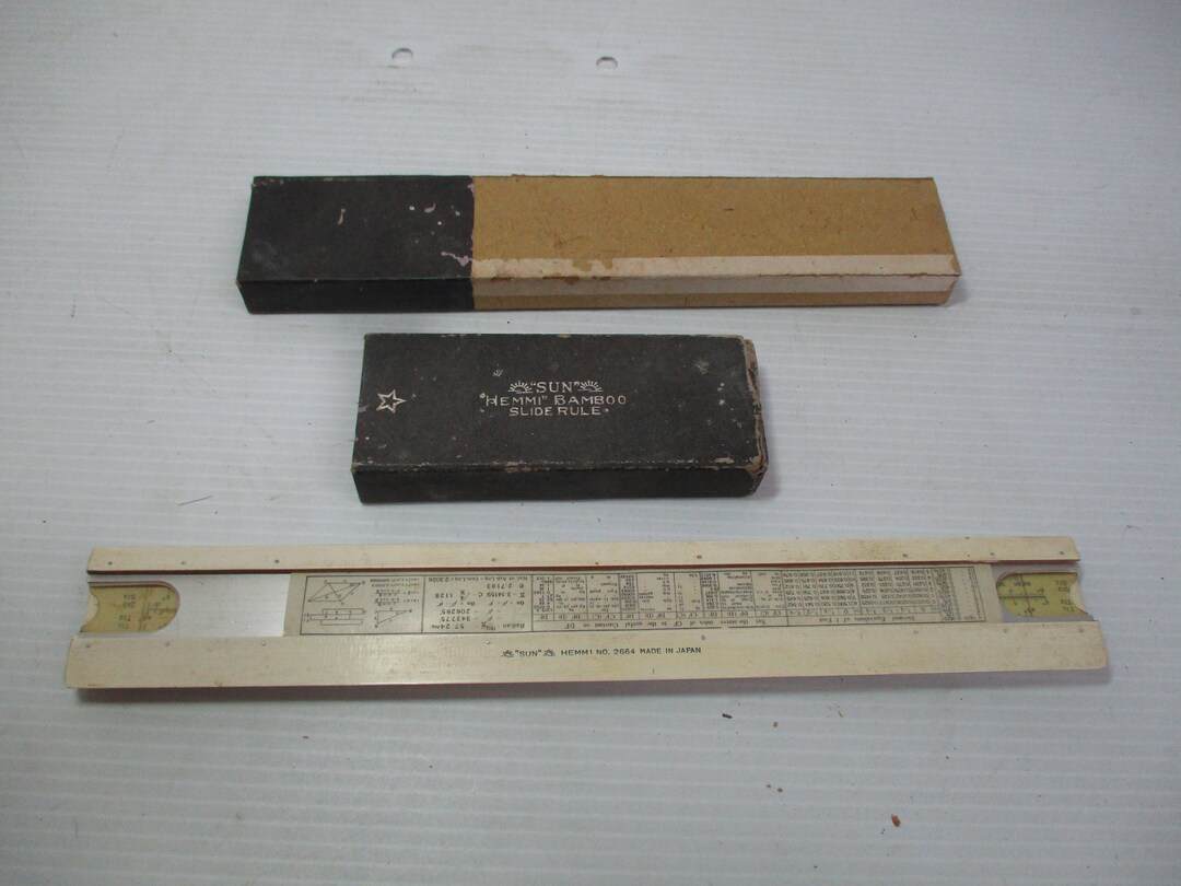 SUN Hemmi Bamboo SLIDE RULE Calculator in Original Box No. 2664 Made in ...