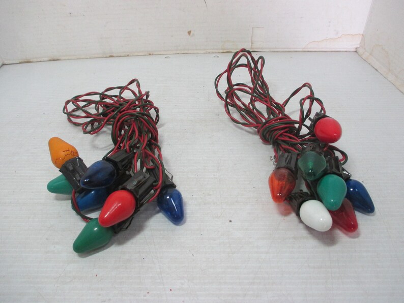 Vintage Christmas Light Strings Strands Red & Green Wire and GEM Plastic Angel Tree Topper