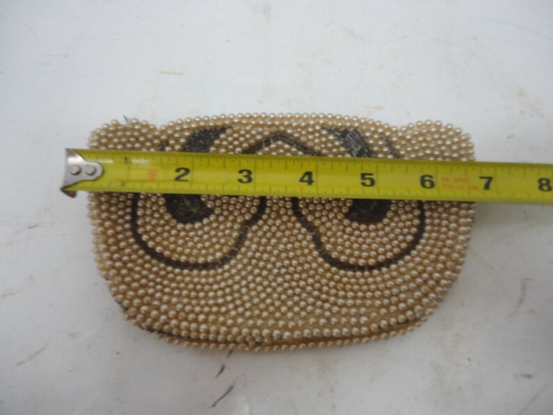Vintage Small Silvercraft Beige Pearl & Brown Glass Beaded Clutch Purse Hand Made in Japan image 3