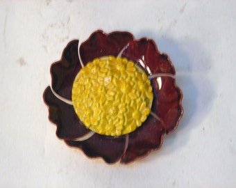 Vintage Dark Brown and Yellow Flower Brooch Pin 2 Inches in Diameter