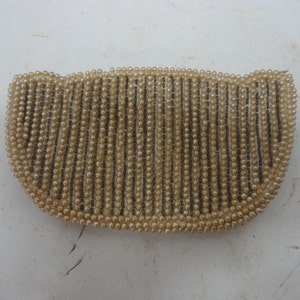 Vintage Small Silvercraft Beige Pearl & Brown Glass Beaded Clutch Purse Hand Made in Japan image 2