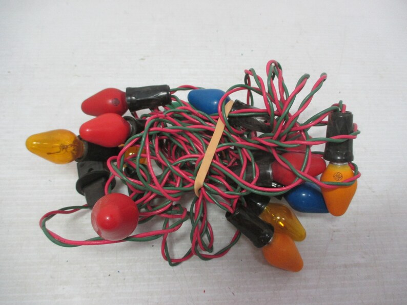 Vintage Christmas Light Strings Strands Red & Green Wire and GEM Plastic Angel Tree Topper