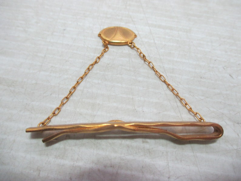 2 Vintage ANSON Tie Bar Clip Clasp Chains Gold Tone With Chain and