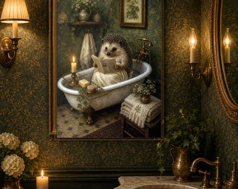 Lámina vintage de erizo para baño, divertida decoración de pared para el aseo, póster original de animales para el baño.