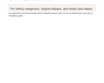 Family Caregiver Shift Handoff Pack - Caregiver Communication Binder - Respite Care Printable - Editable PDF Forms & Tracker