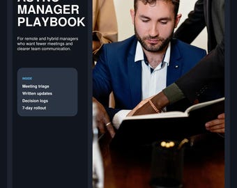 Async Manager Playbook PDF, Remote Team Communication Workbook, Fewer Meetings Planner