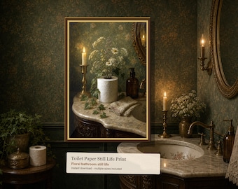 Toilettenpapier Stillleben Druck, Floral Badezimmer Wandkunst, Pulverglasur Digitaler Download