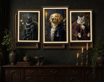 Benutzerdefinierte zwei Haustier königliche Porträt Digital, personalisierte Hund Katze Renaissance Porträt Geschenk
