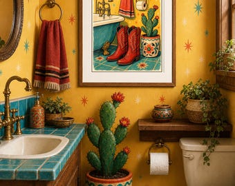 Gästetoilette Rodeo Druck, Western Badezimmer Kunst, Lustiges Cowgirl Badezimmer Poster Digitaler Download