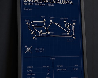 Circuit de Barcelona-Catalunya Track Map Poster | Motorsport Engineering Decor | Sim Racing Room, Studio & Garage Wall Art