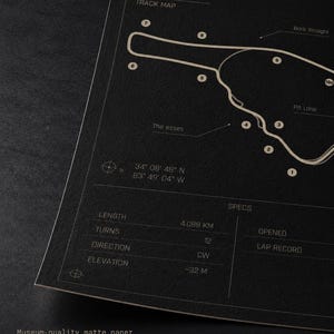 May include: A black and white print of the Road Atlanta track map, located in Braselton, Georgia, USA. The print includes track specifications such as length (4.088 km), turns (12), and elevation (-32 m). The text "ROAD ATLANTA" is at the top.