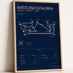 Barcelona Catalunya Circuit Track Map, Motorsport Blueprint Poster, Sim Racing Garage Wall Art, Montmelo Engineering Decor Print