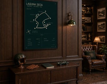 Laguna Seca Track Map Poster | Motorsport Engineering Decor | Sim Racing Room, Studio & Garage Wall Art